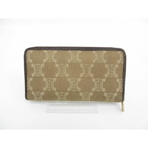 Celine Long Khaki Zip Wallet Leather Green Macadam Round Brown